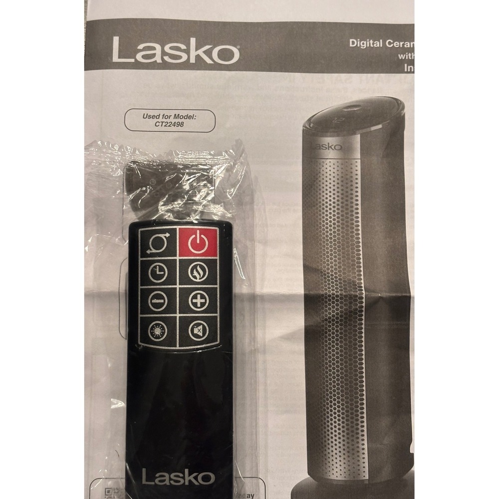 Lasko CT22498 Ceramic Tower Heater Remote Control and Instruction Manual Black